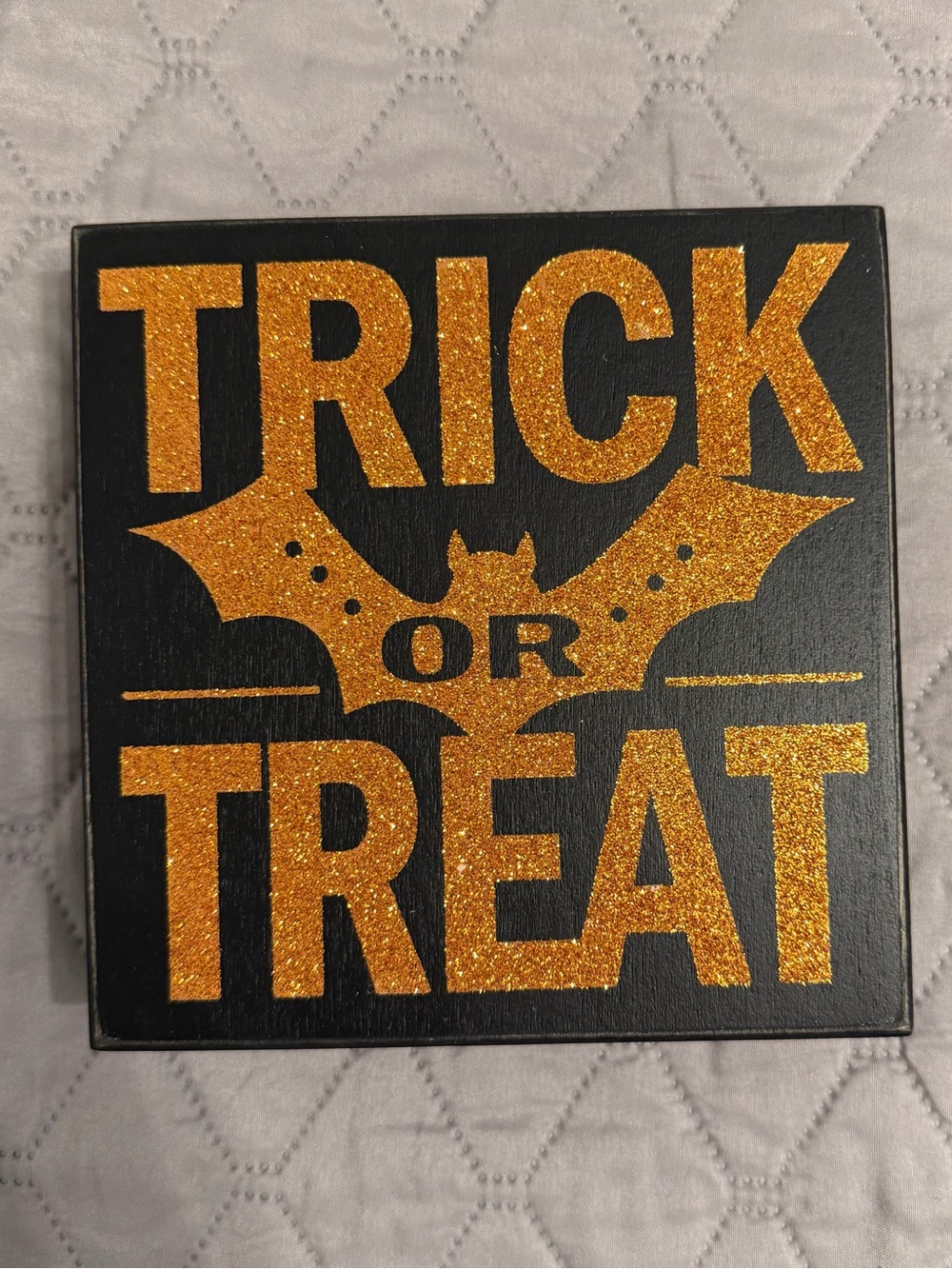 Glitter Orange 'Trick or Treat' Halloween Wall Plaque